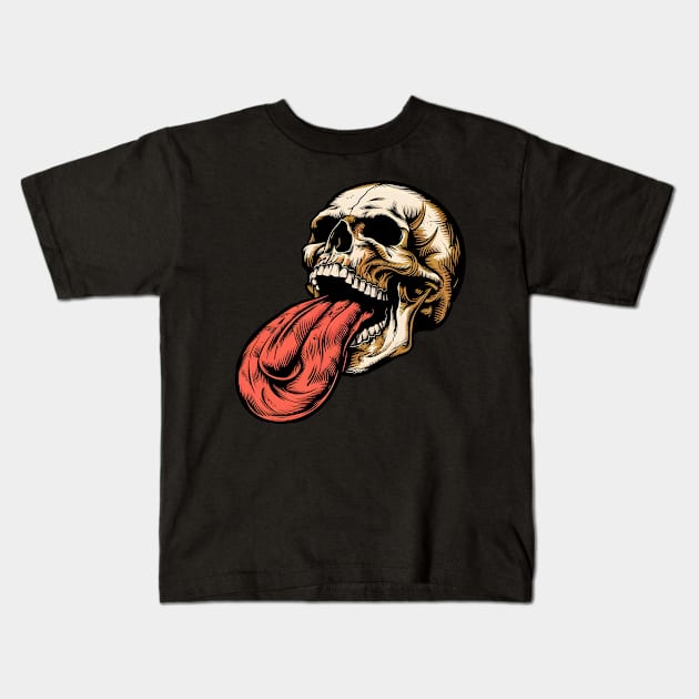 Skull With A Large Tongue Kids T-Shirt by Nightmare Tee